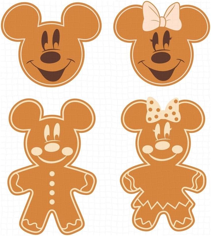 mickey and minnie mouse cut outs with bows on their heads, one in the shape of a teddy bear