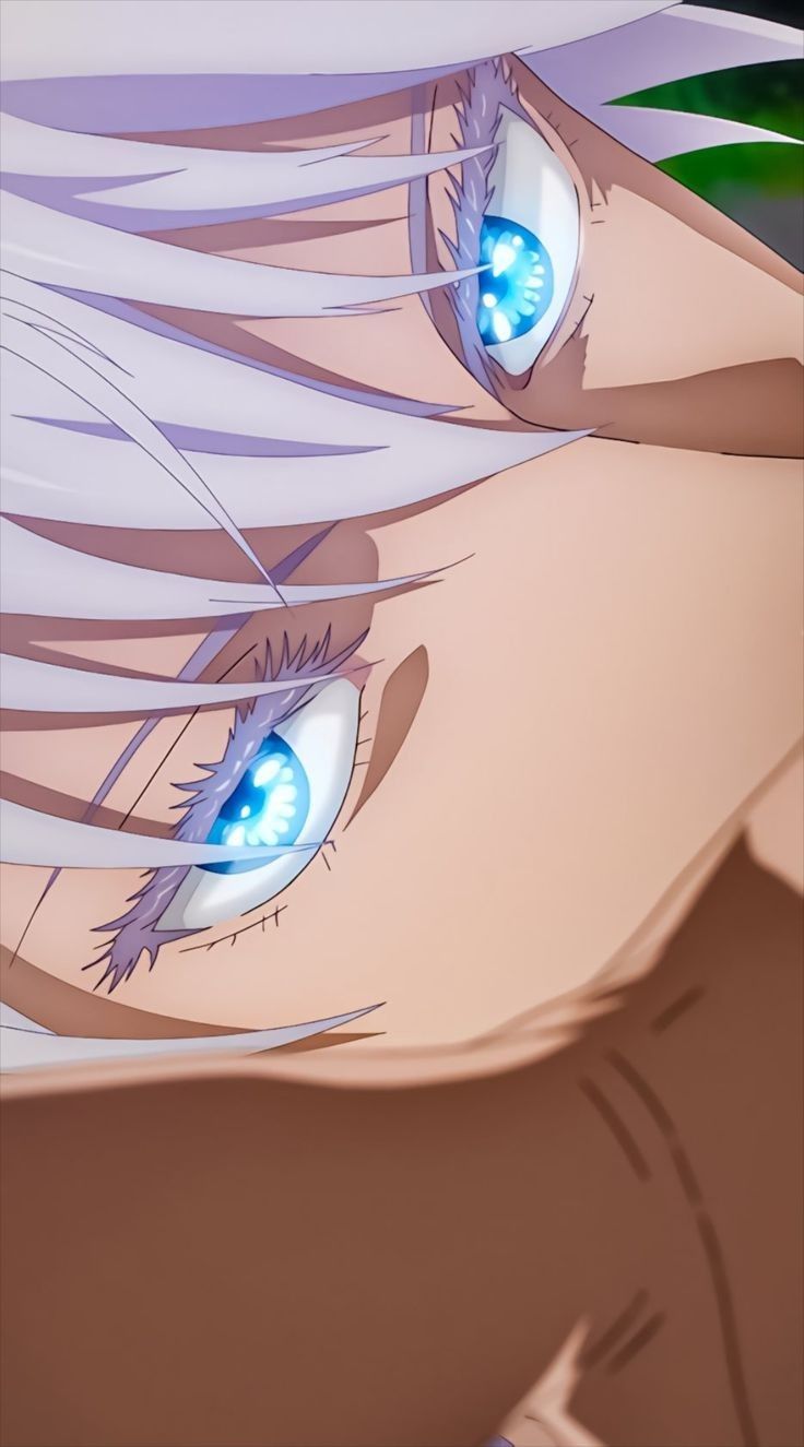 an anime character with blue eyes and long white hair looks at the camera while staring into the distance