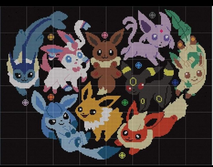 a cross stitch pattern with many different pokemons in the shape of a circle on a black background