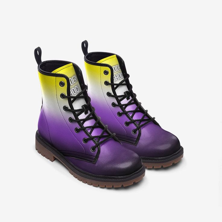 💜Features vegan-friendly leather with a double-sided print and rounded toe construction.💜Lace-up closure for a snug fit.💜Soft textile lining with sturdy construction for maximum comfort.💜High-quality rubber outsole for traction and exceptional durability.At Modern Shock, we stand in solidarity with the LGBTQ+ community and their fight for equality. We understand that fashion is a way of self-expression and it can be enjoyed by everyone regardless of gender or identity 💜These leather boots o Soft Textiles, Classic Boots, Girls Boots, Toe Designs, Custom Shoes, Lace Boots, Lace Up Boots, Snug Fit, Warm And Cozy