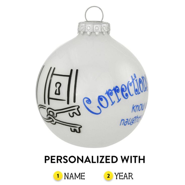 personalized christmas ornament with key and lock on the front, name and year