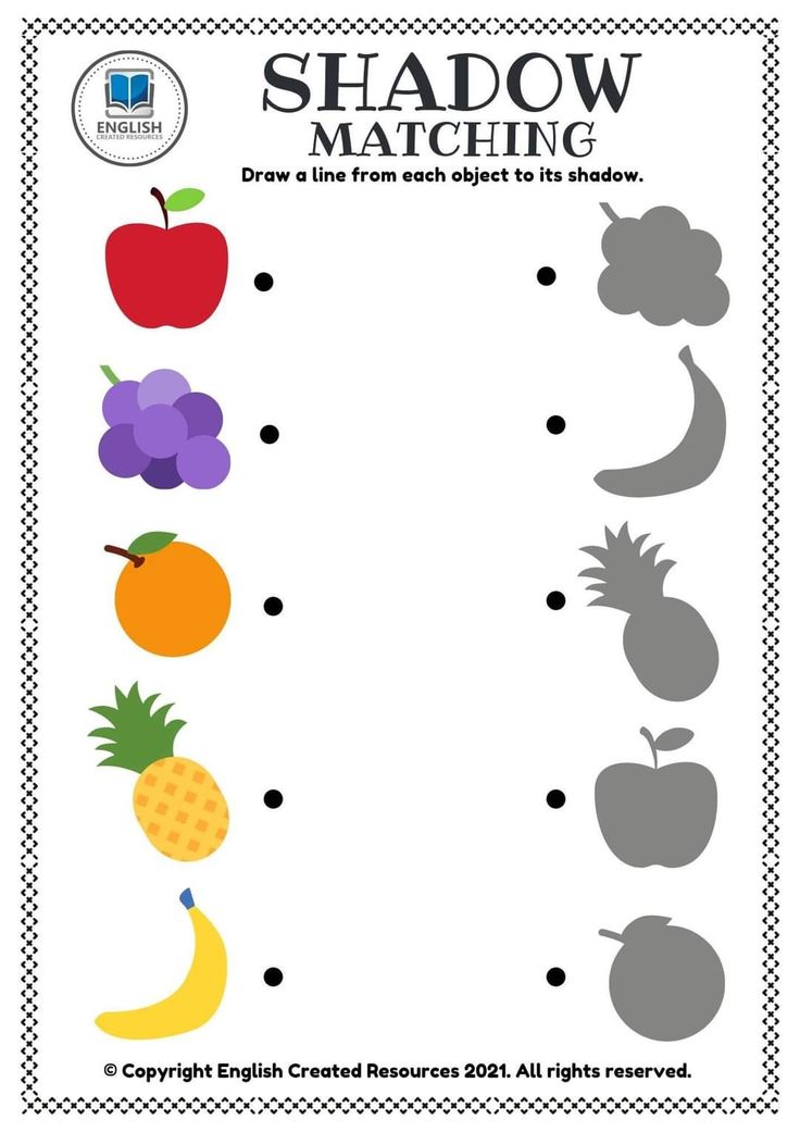 shadow matching worksheet with fruits and vegetables to help students learn how to make shadows