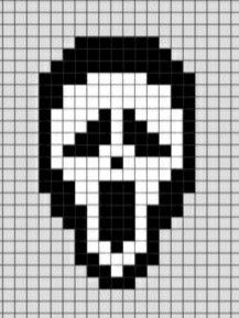 a cross stitch skull is shown in black and white