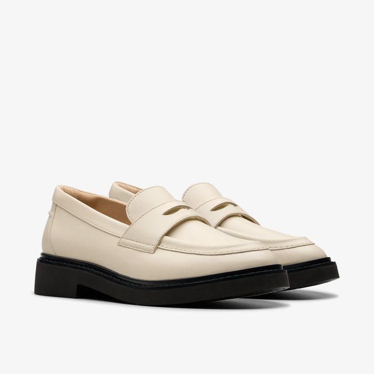 Womens Splend Edge Cream Leather Loafers | Clarks US Clarks Women, Wide Fit Sandals, Casual Dress Shoes, Boots Uk, Clarks Women's, Boys Boots, Comfortable Heels, Desert Boots, Sneaker Heels