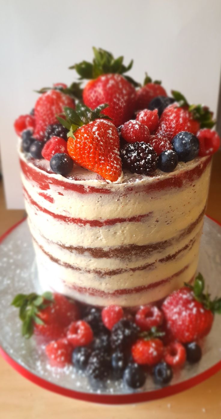 a cake with berries and blueberries on top