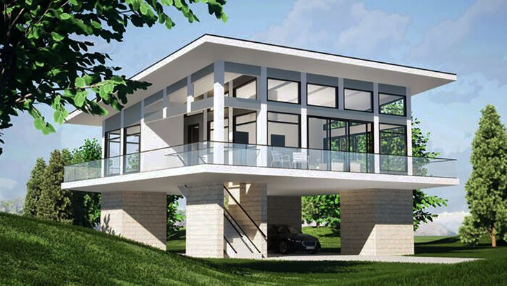 an artist's rendering of a two story house with balconies on the second floor