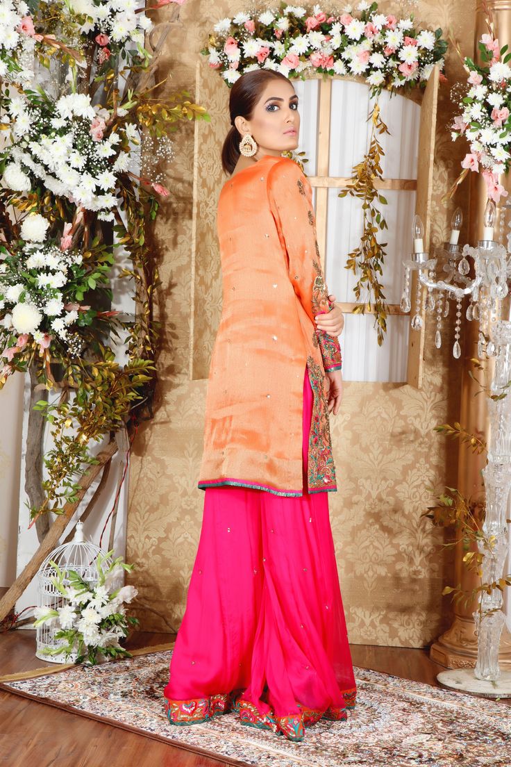 Blazing Orange | Pakistani Designer Outfit | Sarosh Salman Designer Outfit, Pure Chiffon, Sharara Set, Pakistani Designers, Red Formal Dress, One Shoulder Formal Dress, Custom Sizing, Chiffon, Formal Dresses