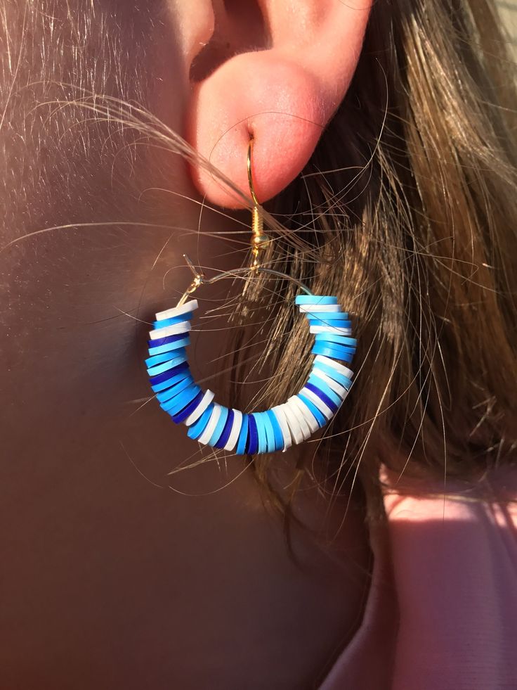 Looking for blue clay bead earrings to wear? Well lucky for you, you've found the right ones! Blue Beaded Hoop Earrings For The Beach, Blue Hoop Earrings With Round Beads For Beach, Blue Hoop Earrings With Ear Wire For Beach, Blue Round Beaded Earrings With Colorful Beads, Adjustable Blue Hoop Earrings For Beach, Blue Polymer Clay Dangle Jewelry, Blue Round Bead Hoop Earrings Gift, Blue Hoop Earrings With Round Beads As Gift, Nickel-free Blue Hoop Earrings For The Beach