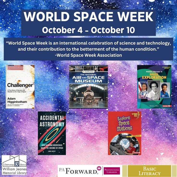 an advertisement for the world space week on october 4, 2012 with images of people in outer space