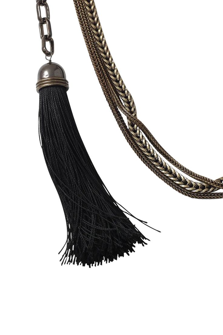 Vita Long Tassle Necklace From Lanvin 52" Adjustable Length And 1.5" Width Spring Clasp Closure Tassle, Brass Chains, And Bungee Rope Detailing Available In Black Elegant Black Lariat Long Necklace, Elegant Black Multi-strand Long Necklace, Elegant Long Tassel Necklace With Fringe, Elegant Long Fringe Necklace, Black Tassel Necklace With Adjustable Fit, Black Bohemian Chain Necklace With Adjustable Chain, Adjustable Black Tassel Necklace, Elegant Adjustable Fringe Necklaces, Bohemian Black Chain Necklace With Adjustable Chain