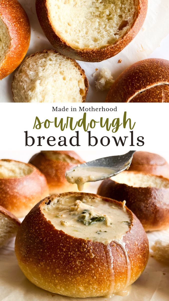 homemade sourdough bread bowls with text overlay