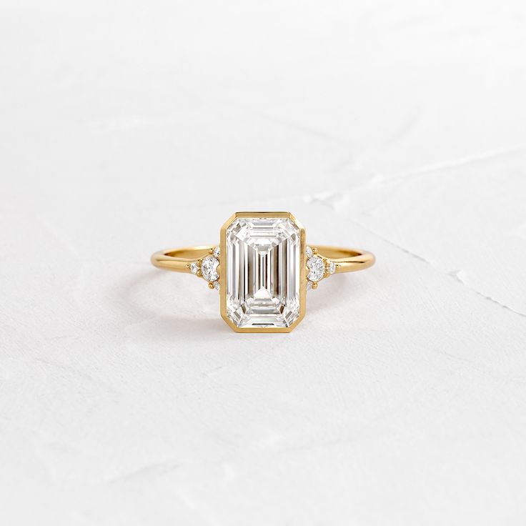 |14k Yellow Gold Vintage Bezel Engagement Ring, Bezel Engagement Ring Emerald, Emerald Cut Engagement Ring, Bezel Set Engagement Ring, Melanie Casey, Ring Emerald Cut, Bezel Engagement Ring, Emerald Cut Engagement, Velvet Ring Box