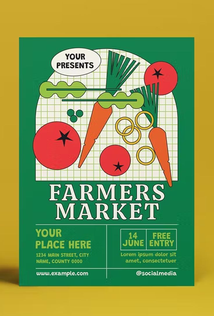 a poster for farmers market with vegetables on it