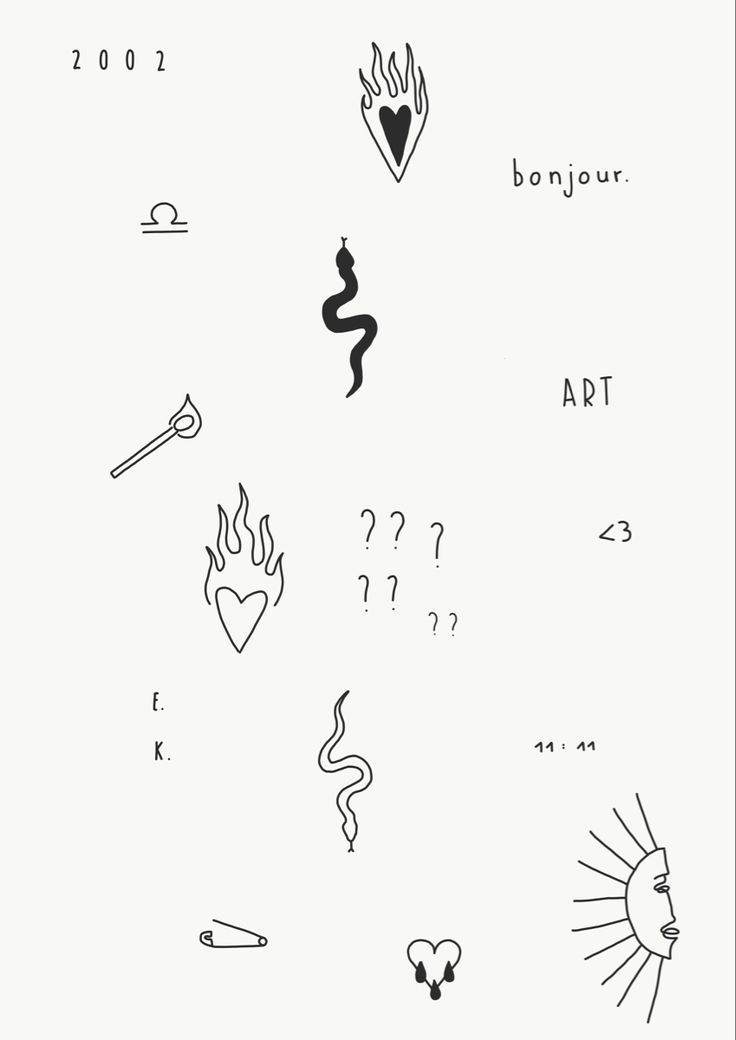 an image of various symbols drawn in black and white on a sheet of paper with the words bonjou art written below it