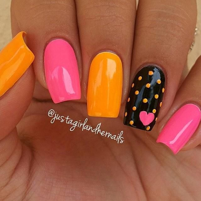 Orange Nail Designs, Orange Nail, Dots Nails, Super Nails, Get Nails, Art Summer, Dipped Nails, Orange Nails, Nail Art Summer