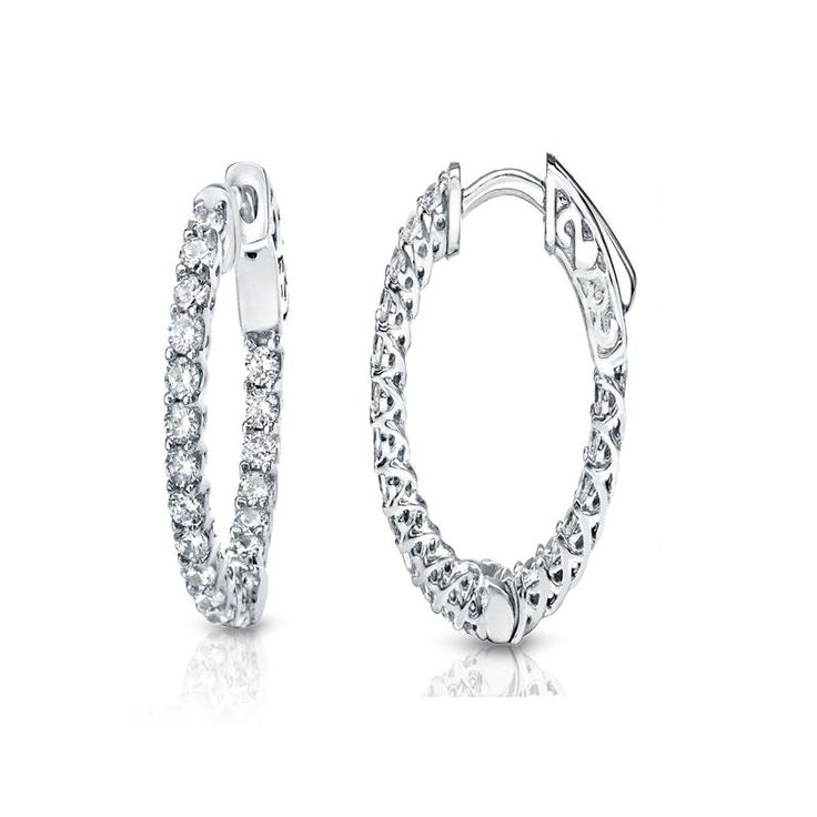 These 14k Gold Trellis-style Diamond Hoop Earrings feature 42 brilliant round-cut lab grown diamonds forming a hoop which is ideal for any occasion. These earrings are crafted in a high polished 14k White Gold securely fasten with clip in clasps. Make the perfect gift for any occasion, or simply as a gift for yourself. Black Diamond Pendant, Black Diamond Studs, Halo Diamond Earrings, Solitaire Diamond Pendant, Colored Diamond Rings, Halo Earrings, Black Diamond Ring, Gemstone Studs, Brown Diamond