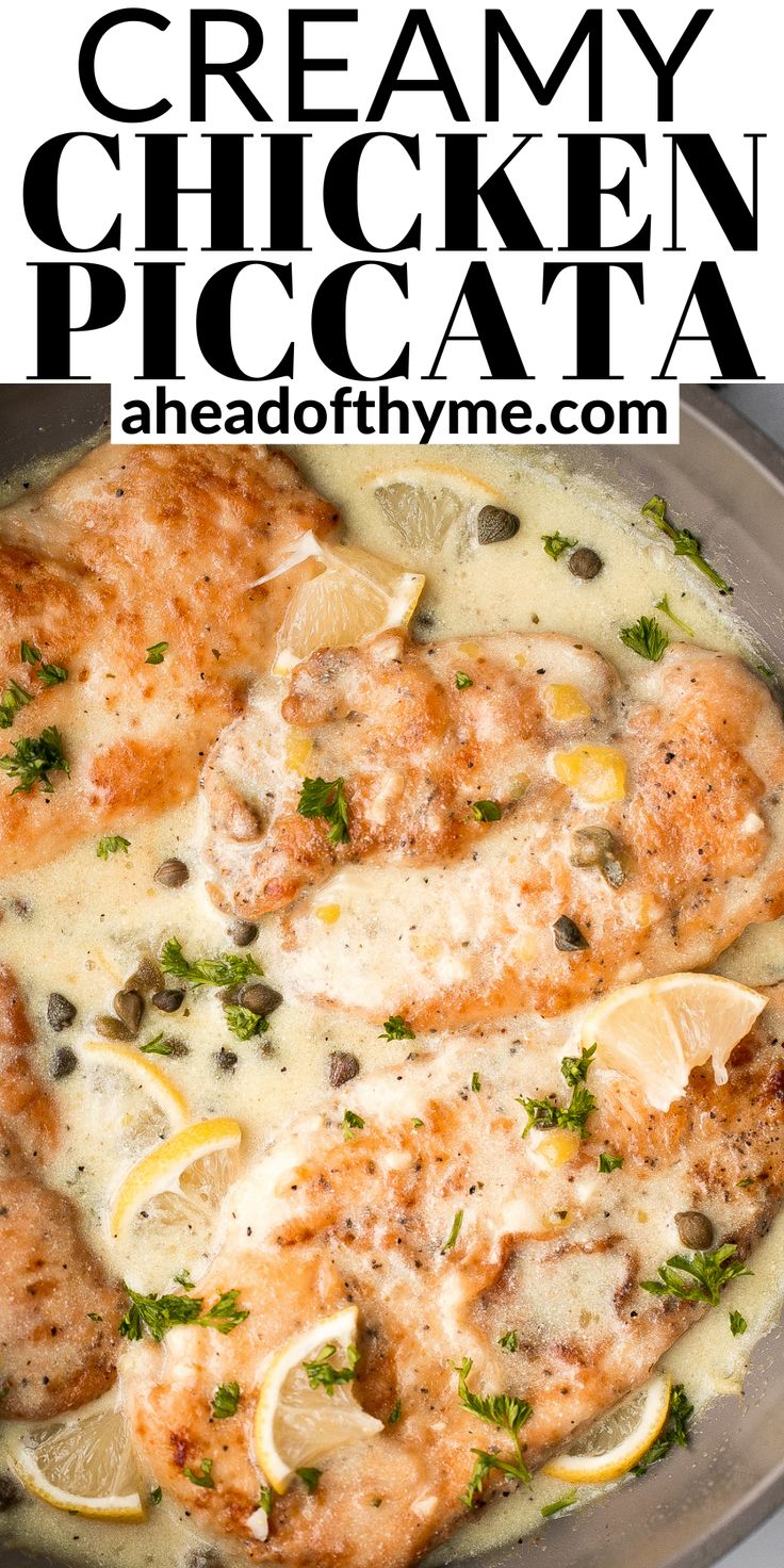 creamy chicken piccata with lemons and parsley in a skillet