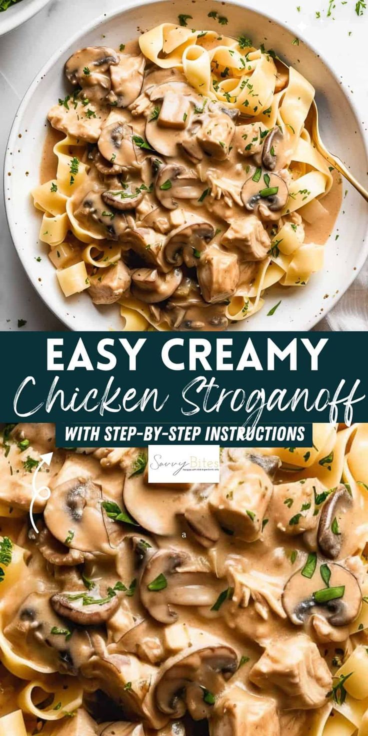 creamy chicken stroganoni with step - by - step instructions is an easy and delicious dinner