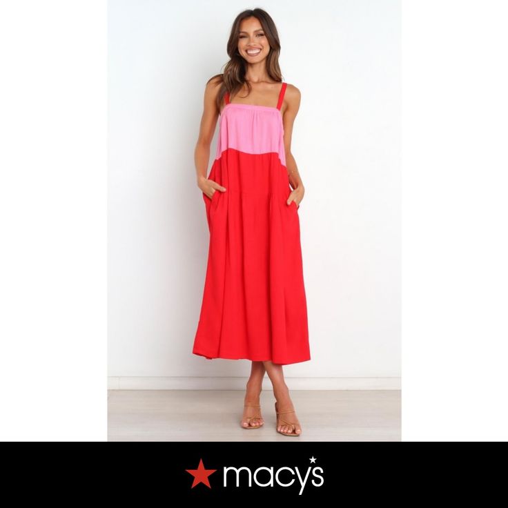 in stock Red Patchwork Midi Dress For Spring, Summer Patchwork Pink Maxi Dress, Summer Pink Patchwork Maxi Dress, Pink Patchwork Maxi Dress For Summer, Spring Vacation Color Block Dresses, Contrast Color Beach Dresses For Spring, Pink Patchwork Midi Dress, Casual Pink Spliced Dresses, Casual Pink Splicing Dresses