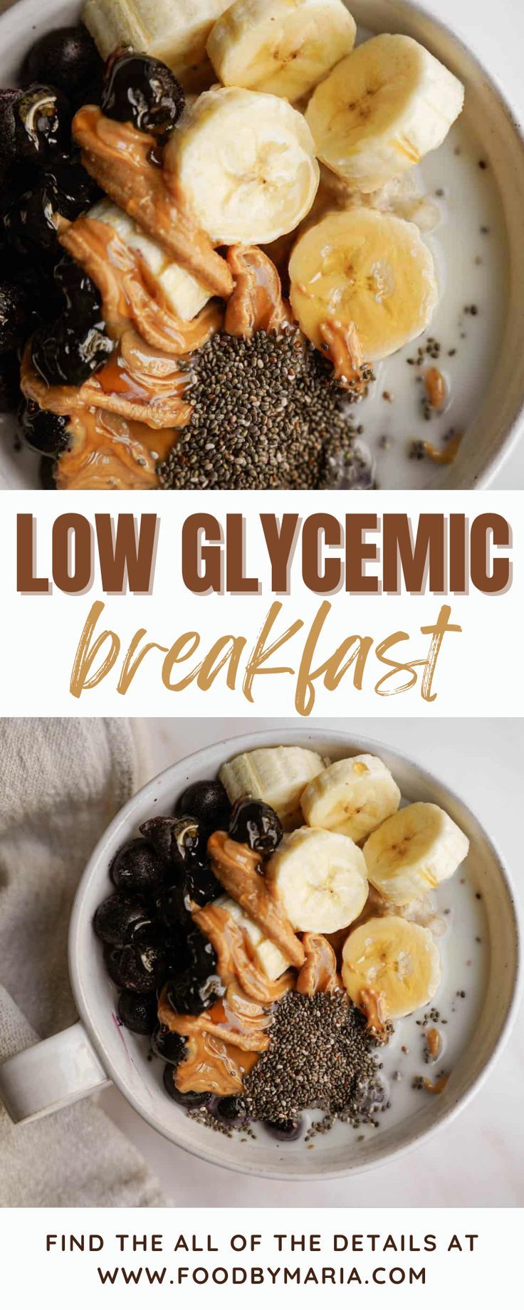 low glycemic breakfast with bananas and blueberries