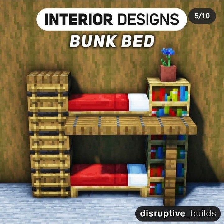 the bunk bed is made out of wood and has red sheets on top of it