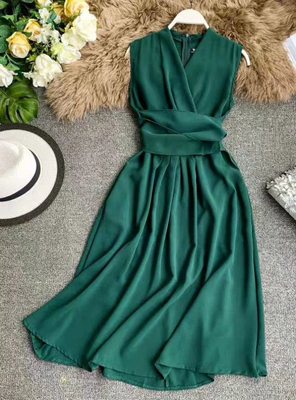 V-Neck Sleeveless Dresses French Chic Cross Dress Korean Summer Dress, Modest Dresses For Women, Trendy Dresses Summer, Cross Dress, Sleeveless Dresses, Dresses Trendy, French Chic, Dresses Elegant, Fashion Dresses Casual