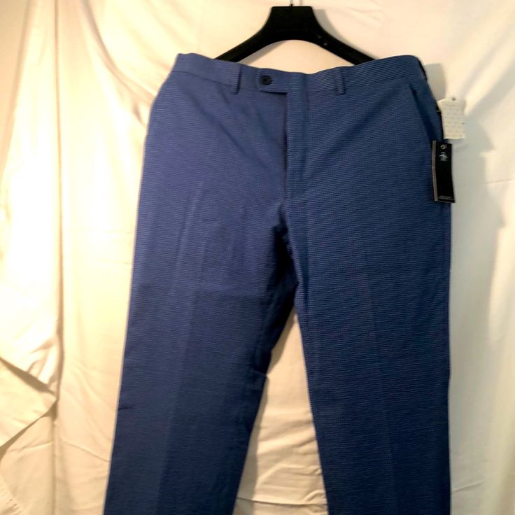 34/34 Slim Fit, Comfort Stretch, Cobalt Blue And Navy Blue Checkered Pant. Brand New With Tags Blue Cotton Dress Pants With Pockets, Tailored Blue Cotton Pants, Blue Tailored Cotton Pants, Blue Bottoms With Welt Pockets For Spring, Casual Blue Full-length Dress Pants, Blue Dress Pants For Business Casual Summer, Blue Full Length Casual Dress Pants, Fitted Blue Cotton Pants, Casual Fitted Blue Dress Pants