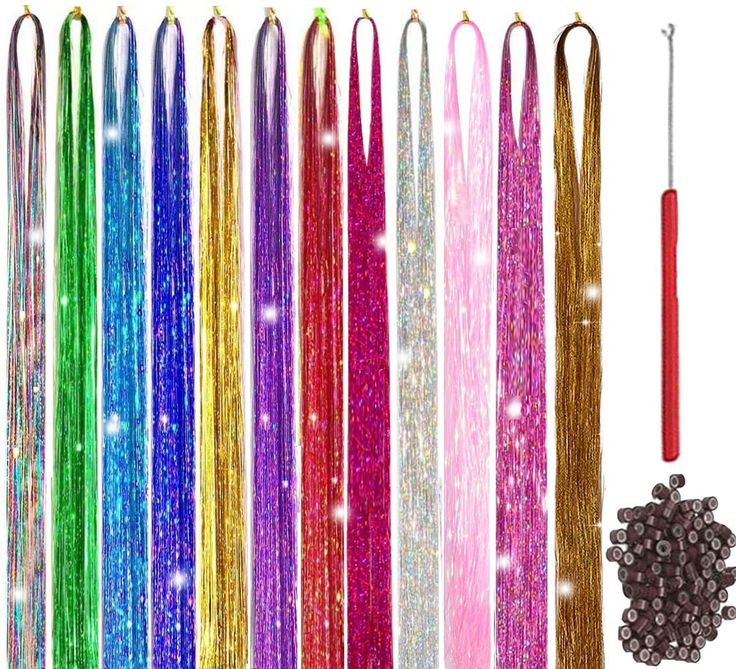 PRICES MAY VARY. ✨ Tinsel Hair Extensions : Hair Tinsel Made Of 100% High Quality Polyester Fiber,Very Comfortable and Fashion, Look Flawless. Mixed Colors Of The Hair Tinsels Together Making The Possibilities of Beauty Are Endless. Anyone Can Do It !! Highlight Your Elegant And Confidence. ✨ Hair Tinsel Kit 12 Colors : Hair Tinsel Length Is 48 Inch, Per Color Has 350 Strands, Total About Is 4200 Strands with100 Pcs Hair Extension Micro Rings, You Can Match Different Color Cairpieces Together an Fairy Hair Tinsel, Tinsel Hair Extensions, Tinsel Hair, Hair Tinsel, Fairy Hair, Hair Setting, Glitter Hair, Manicure Y Pedicure, Elegant Accessories