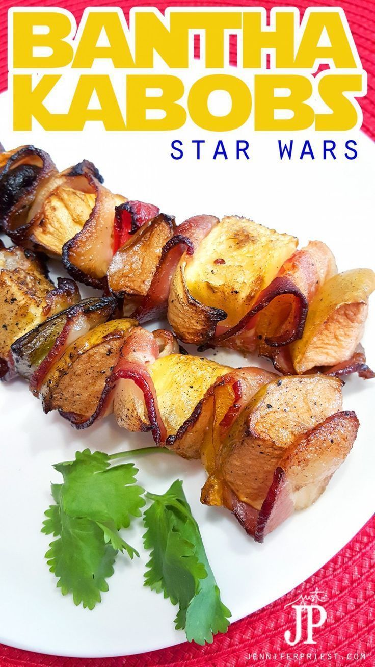 a plate with food on it and the title above it reads, bantha kabobs star wars