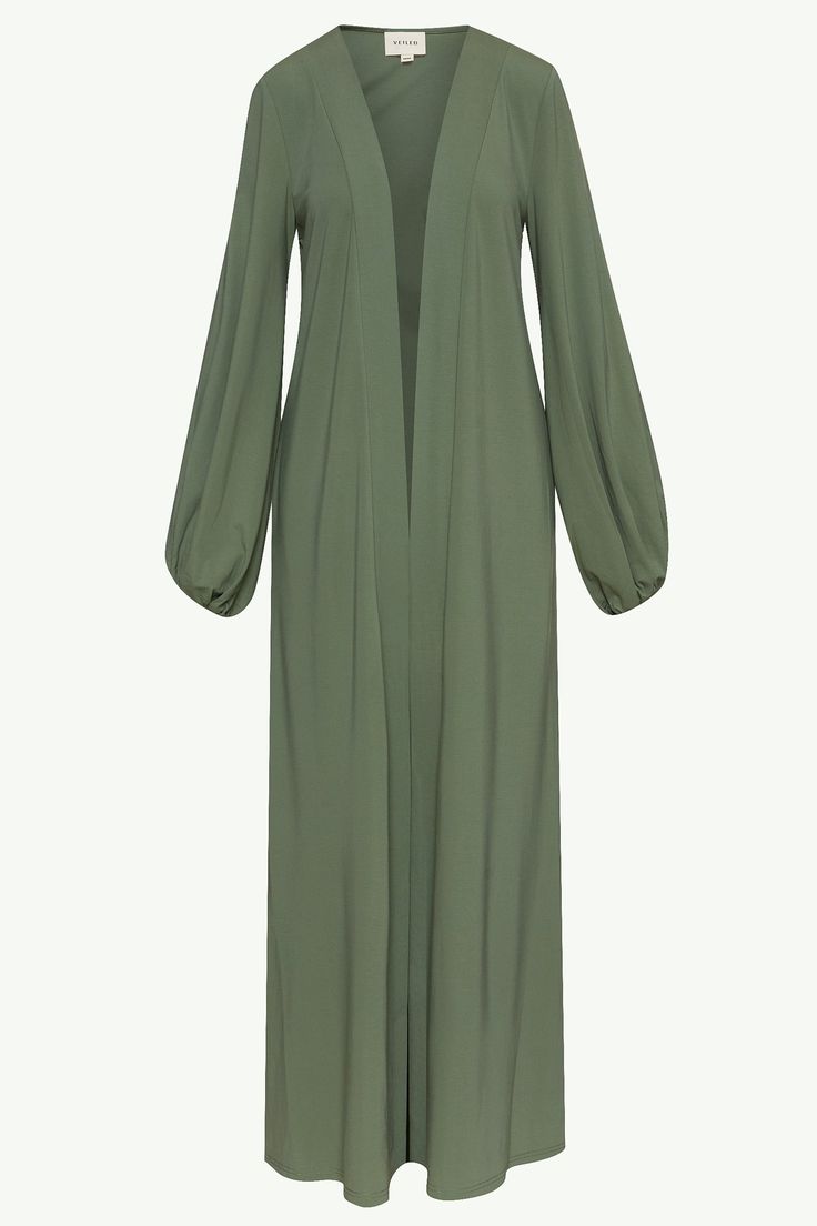 Essential Jersey Open Abaya - Sage Clothing Veiled Jersey Abaya, Green Cardigan Outfit, Cardigan Outfit Summer, Abayas Collection, Elegant Abayas, Abaya Outfit, White Dress Formal, Black Abaya, Open Abaya