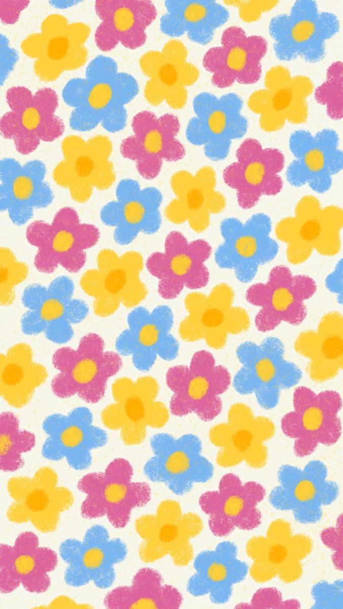 an image of colorful flowers on a white background with blue, yellow and pink colors