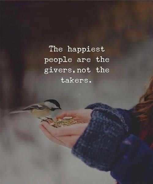 a woman holding a bird in her hands with a quote on it that says the happiest people are the givers, not the takers