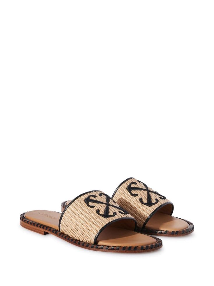 Off-White Twist Arrow Raffia Slides - Farfetch Off-white Logo, Off White Shoes, Slides Women, Woven Raffia, White Shoes Women, Top Designer Brands, Summer Beach Wear, Ballet Flat Shoes, Pump Sandals