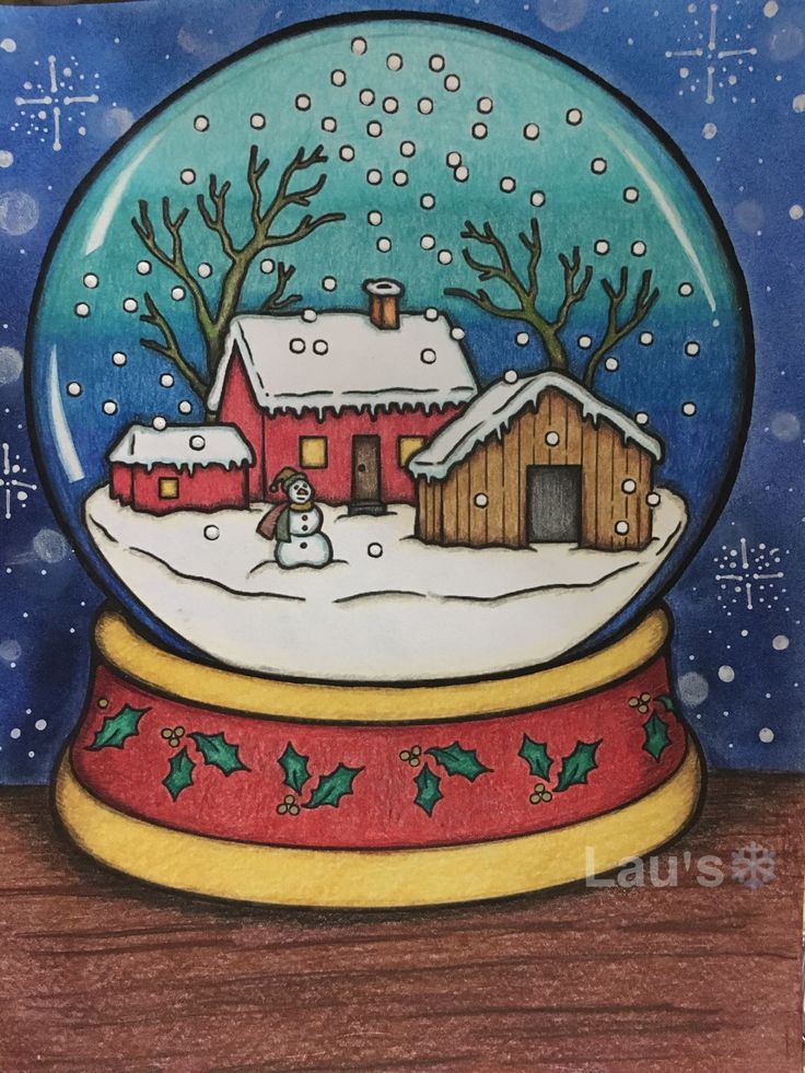 a painting of a snow globe with a house in it