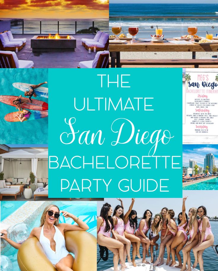 the ultimate san diego bachelor party guide with pictures of women in bikinis and lounge chairs