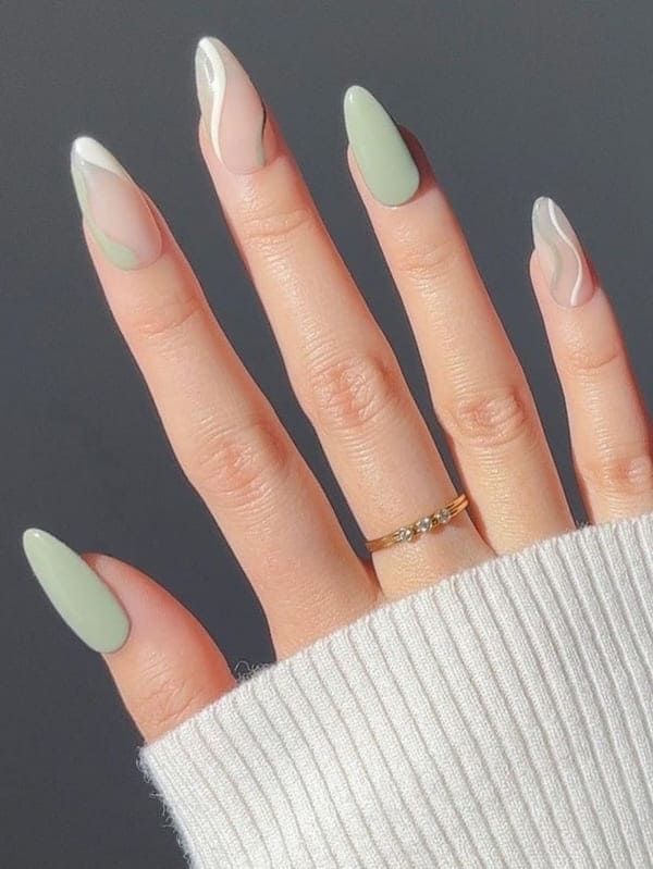 Sage Green Nails, Oval Nails Designs, Green Nail Designs, Cute Spring Nails, Stylish Nails Designs, Green Nail Polish, Happy Nails, Trendy Nail, Trendy Nail Design