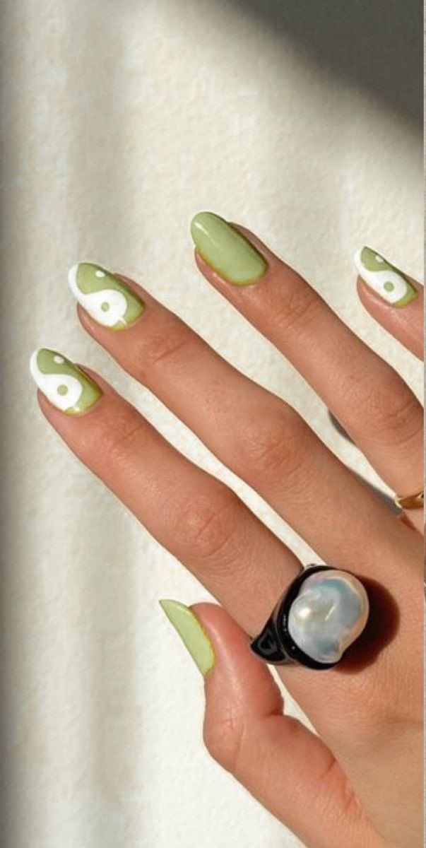 Matcha Nails Aesthetic, Matcha Nails, Edgy Nails, Minimal Nails, Her Nails, Simple Acrylic Nails, Minimalist Nails, Ying Yang, Dream Nails