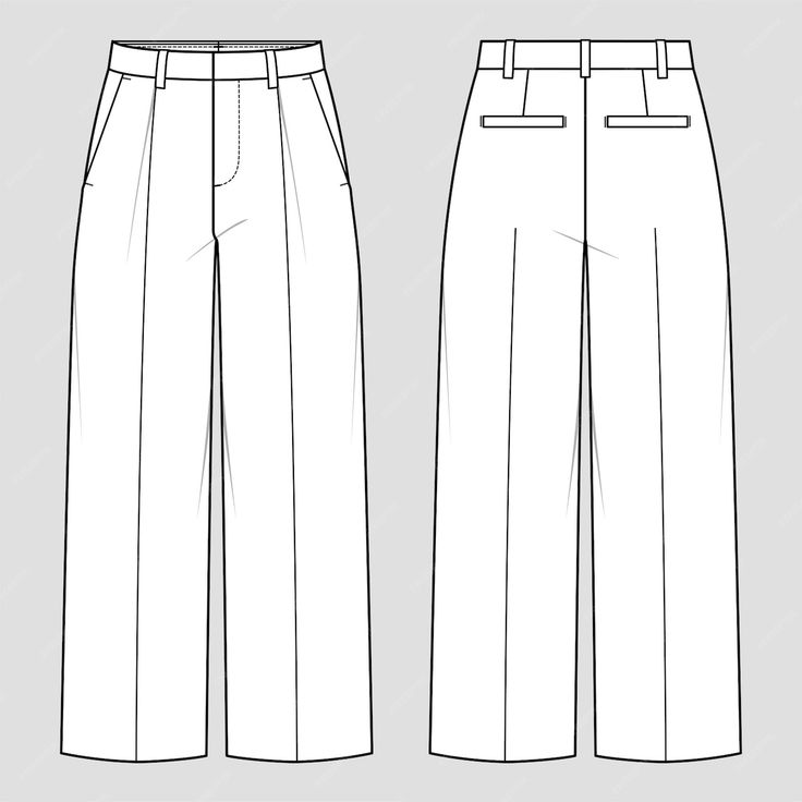 Pants Sketch Fashion Illustrations, Trouser Technical Drawing, Trouser Illustration, Trousers Drawing, Jeans Drawing, Pants Drawing, Clothing Templates, Flat Drawings, Tailoring Jeans