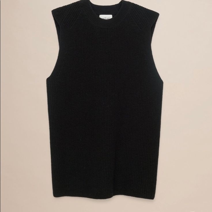 Never Worn! Black 100% Wool Sleeveless Sweater With Open Back. Black Sleeveless Sweater Vest For Winter, Stretch Tank Vest For Fall, Winter Ribbed Sleeveless Vest, Winter Sleeveless Ribbed Vest, Ribbed Sleeveless Winter Vest, Black Ribbed Tank Vest, Black Ribbed Sweater Vest For Fall, Fall Black Ribbed Sweater Vest, Black Stretch Sweater Vest