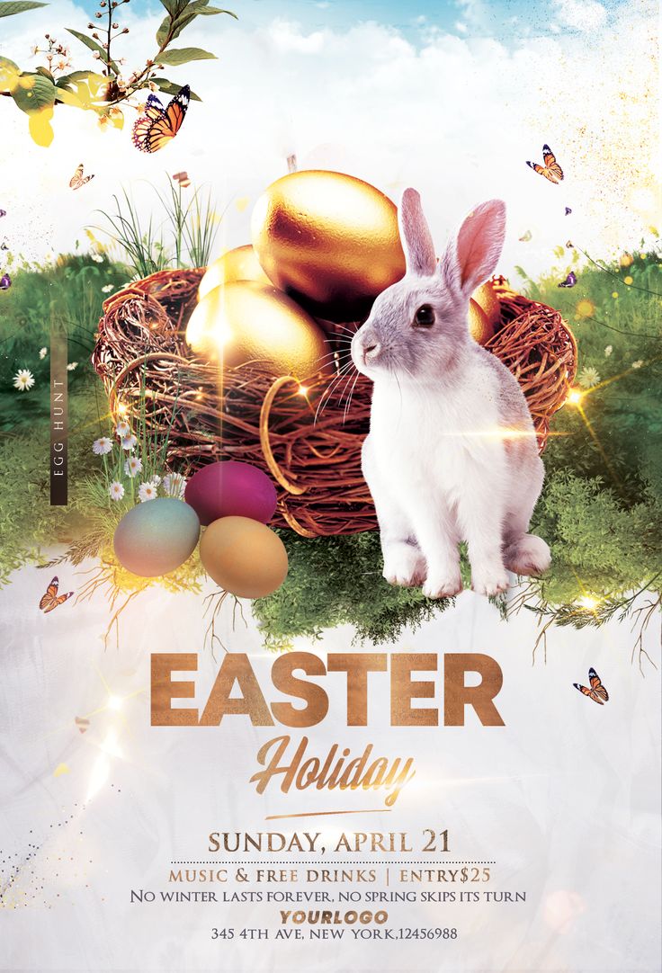 an easter flyer with a bunny and eggs