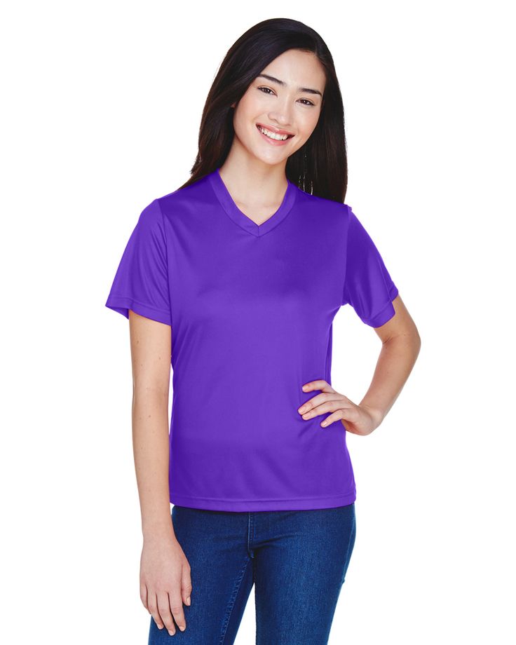 Shop Team 365 TT11W in Sport Purple & get instant bulk discounts. This 100.00% Polyester Women T-Shirt is often used for Heat Transfer projects by our customers | Ships Fast | Award-Winning Customer Service. Baby Schedule, Womens Athletic Outfits, Blank T Shirts, Athletic Apparel, Athletic Fits, Work Shirts, Athletic Women, Calgary, Shirt Online