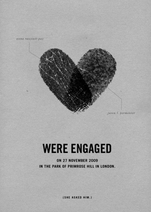 the cover of we're engaged, with two fingerprints in the shape of a heart