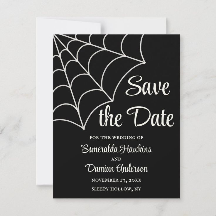 Spiderwebs Black and White Gothic Save the Date Invitation  Zazzle White Gothic, Eggshell White, Themed Weddings, Date Invitation, Ecru Color, Wedding Location, The Wedding Date, Save The Date Card, Save The Date Invitations