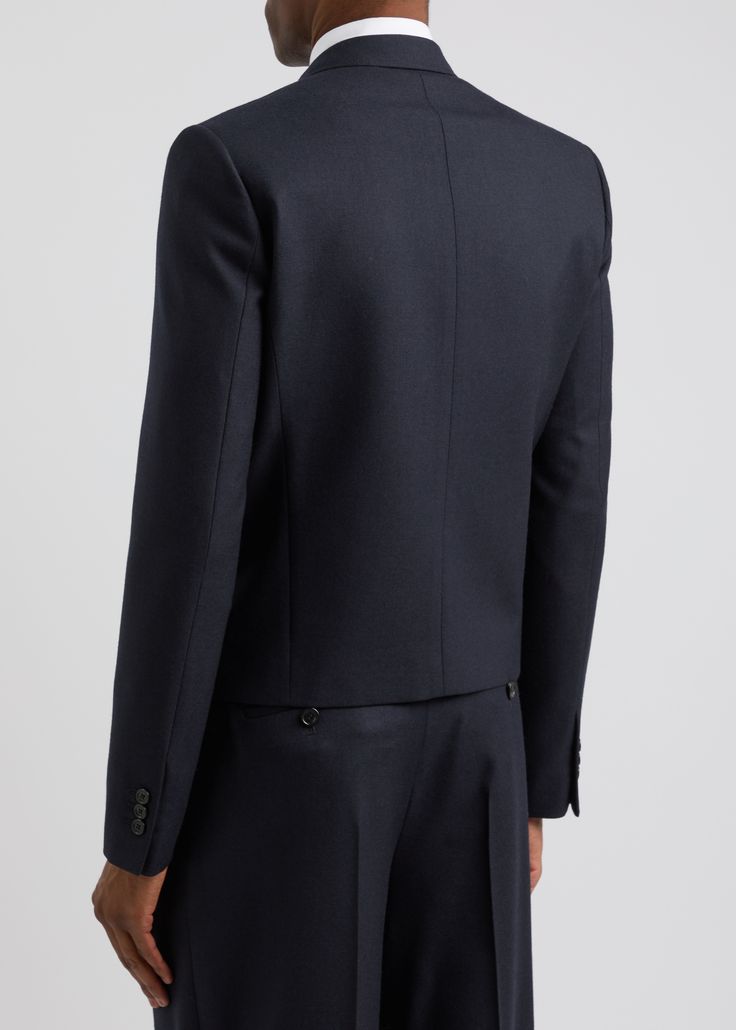 Long Description#Info & Care# Loewe wool blazer Notched lapels, lightly padded shoulders, button-fastening cuffs, chest patch pocket, two flap front pockets, fully lined Double-breasted button fastenings at front  100% wool; lining: 100% viscose Dry clean  #Size & Fit# Length shoulder to hem: 26.5 inches/ 67.5cm Midweight  Regular fit, cropped  Model is 6'1"/ 185cm, chest size 38 inches and wears a size IT48 Newborn Essentials, Navy Fashion, Winter Essentials, Men's Beauty, Blazer Buttons, Wool Blazer, Chest Size, Patch Pocket, Double Breasted