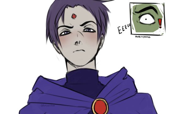 a drawing of a man with purple hair and an evil look on his face, wearing a cape