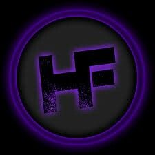 the letter h is illuminated in purple and black colors on a dark background with a circular frame