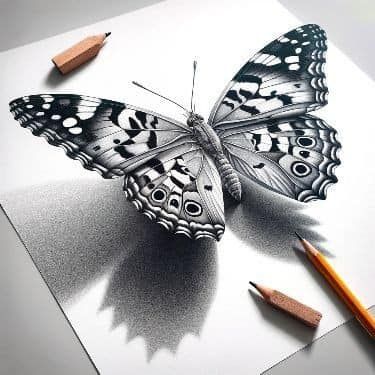 a drawing of a butterfly with pencils next to it