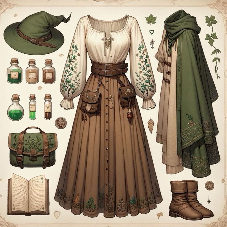 a paper doll is dressed up in green and white clothing, including hats, scarves, scarfs, boots, and an open book