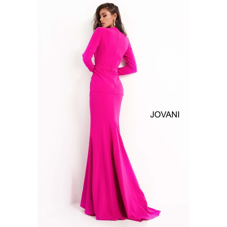 Jovani Evening Gown Jovani 1892 Fuchsia Plunging Neckline Evening Dress Fitted V-neck Evening Dress For Prom, Elegant Fitted V-neck Prom Dress, Flattering V-neck Evening Dress With Fitted Bodice, Elegant Long Sleeve V-neck Wedding Dress, Evening V-neck Maxi Dress With Fitted Bodice, V-neck Evening Dress With Back Opening For Wedding, Elegant Full Length Gown With Fitted Bodice, Gala V-neck Dress With Sweetheart Neckline And Fitted Bodice, Gala V-neck Dress With Sweetheart Neckline