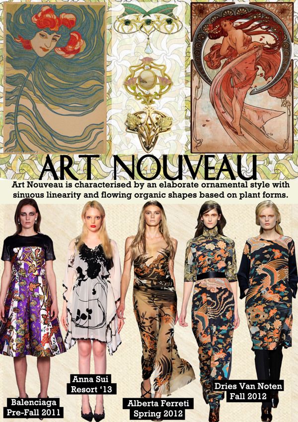 Art Nouveau Style Fashion, Art Nouveau Clothing Fashion, Art Nouveau Fashion Dress, Art Nouveau Inspired Fashion, Art Nouveau Textiles, Art Nouveau Fashion Runway, Art Deco Clothes, Art Nouveau Outfit, Art Nouveau Clothing